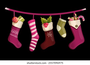 Christmas socks with gifts vector illustration