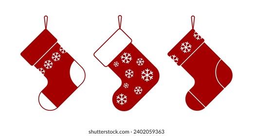 Christmas socks graphic icon set. Christmas socks collection signs isolated on white background. Vector illustration