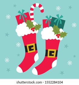 christmas socks greeting card design on blue background