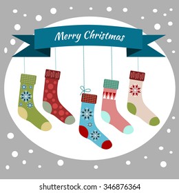 Christmas Socks, Christmas greeting card, vector illustration
