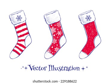 Christmas socks. Hand drawn vector set.