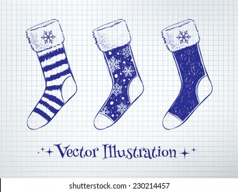 Christmas socks. Hand drawn vector set.