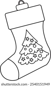 Navidades calcetines icono. calcetines de Navidad lineales negros. Ilustración vectorial. Calcetines de diferentes grosores de línea