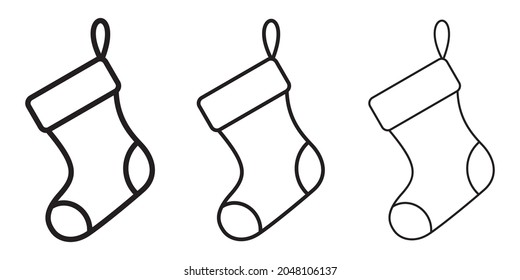 Christmas socks icon. Set of black linear christmas socks. Vector illustration. Socks of different line thickness