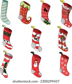 Christmas socks icon set.Vector illustration