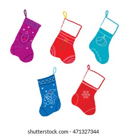 Christmas socks icon. vector illustration. Wool christmas socks with santa claus, christmas tree.