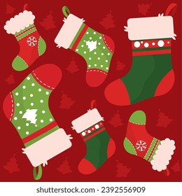 Christmas socks icons Pattern background Vector illustration