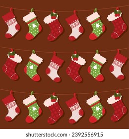 Christmas socks icons Pattern background Vector illustration