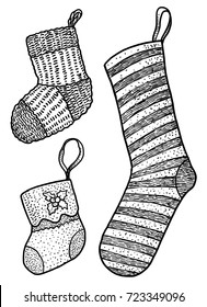 Christmas socks illustration, drawing, engraving, ink, line art, vector