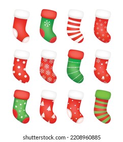 Weihnachtssocken einzeln auf weißem Hintergrund. Socken für Weihnachtsgeschenke und glückliches neues Jahr.