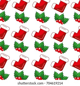 christmas socks and leafs pattern background