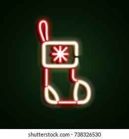 Christmas socks neon sign. Neon sign, bright signboard, light banner. Vector icons