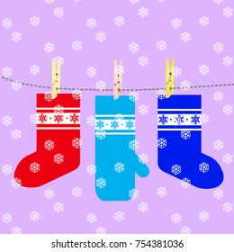 christmas socks on blue background, vector illustration