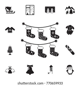 Christmas socks on rope icon. Set of elements Christmas Holiday or New Year icons. Winter time premium quality graphic design collection icons for websites, web design on white background