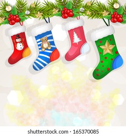 Christmas socks over branches decoration 