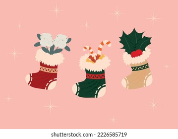 Christmas socks with plants and gifts