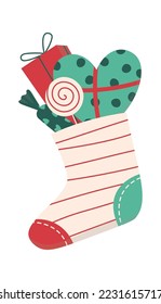 Calcetines navideños con icono plano presente Vacaciones de invierno