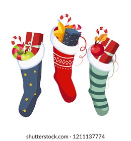 Christmas Socks with Presents. Winter Vector