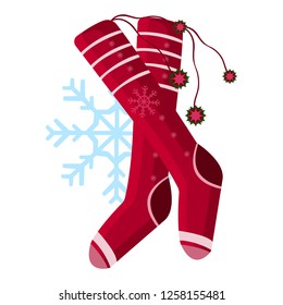 Christmas socks in red
with snowflakes. 
