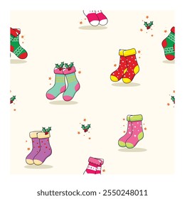 Christmas Socks seamless background. Various Christmas Socks in design.
Vector is done with precision, editable,  and also also suitable for printing.
Thank you for stopping by.