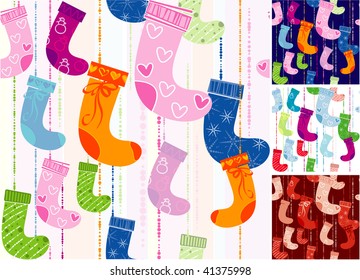 Christmas socks. Seamless background vector.