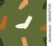 Christmas socks seamless pattern. Happy new year and Merry Christmas! Green and brown colors. Cozy and cute Christmas vector pattern. Warm winter socks vector 