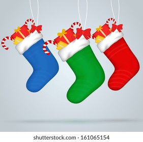 Christmas socks. Set of festive decorations with presents