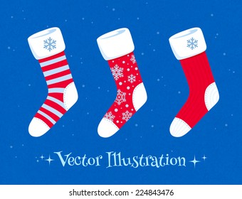 Christmas socks set. Vector illustration. Isolated.