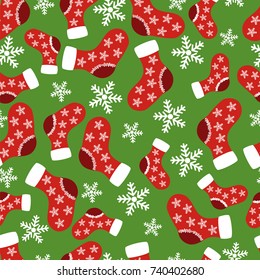 Christmas socks and snowflakes. seamless pattern.