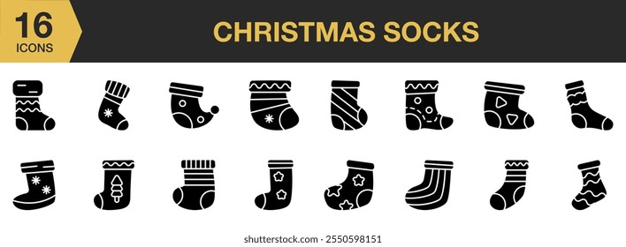 Christmas Socks solid icon set. Solid icons vector collection.