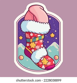 Christmas socks sticker, xmas sock. Winter collection