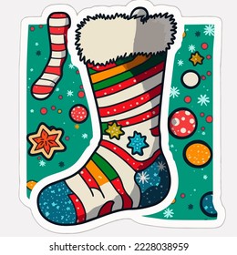 Christmas socks sticker, xmas sock stickers elements. New-year collection