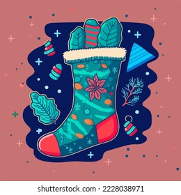Christmas socks sticker, xmas sock stickers collection. Winter holidays