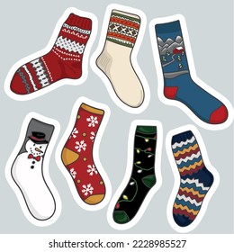 Christmas socks stickers. Socks with patterns
