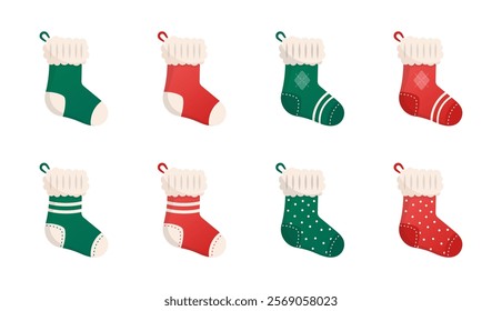 Christmas socks. Christmas stocking. Christmas socks vector illustration. Cute Christmas patterns socks.