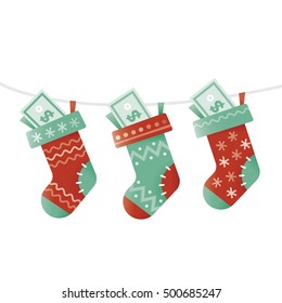 Christmas socks stuffed with money. 
Idea - New year and new successful business year, Good wishes, Luck, Win, Big profit, Future investments results etc.
