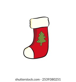 Christmas socks with christmas tree sewed png illustration vector