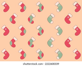 Christmas socks in various colors and patterns. Background design with pastel christmas theme