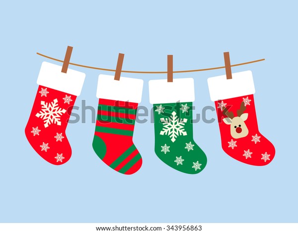  Christmas Socks vector background. Various\
Christmas socks hanging on a\
rope.