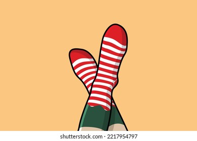 Christmas socks vector icon illustration. Holiday objects icon design concept. Winter clothing, Sport season, Winter season, Fashion design, Winter collection, footwear socks, Cover foot.