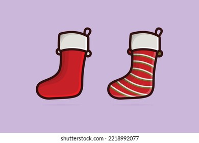 Christmas socks vector icon illustration. Holiday objects icon design concept. Winter clothing, Sport season, Winter season, Fashion design, Winter collection, footwear socks, Cover foot.	