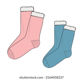 Christmas socks vector mockup template technical technical line drawing.