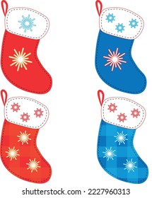 Christmas socks vector Santa Xmas New Year gift traditional Christians symbol illustration different textile design food clothes seamless pattern background