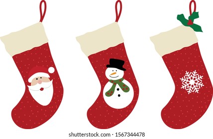 Christmas Socks vectors, snowman, santa claus and snowflake