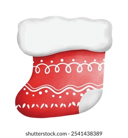 Christmas socks, watercolor Christmas stockings, red green winter holiday comfortable clothes. Vector illustration.