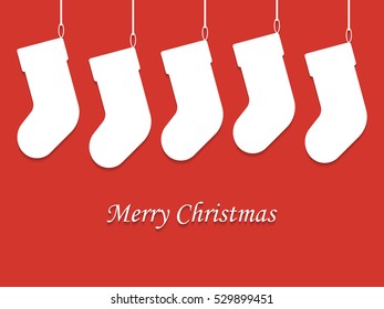 Christmas socks white silhouette. Vector background