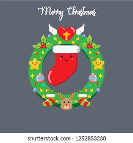 Christmas Socks with wreath, Flat Design Style Eps 10. 1