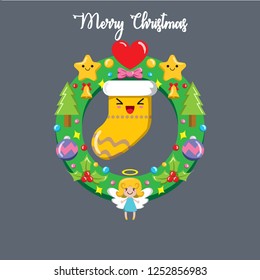 Christmas Socks with wreath, Flat Design Style Eps 10. 3