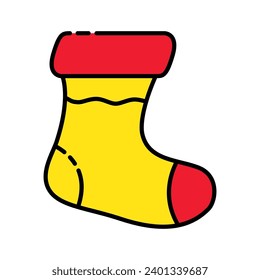 Christmas Socks Yellow Icon Vector Illustration Isolated on White Background. Use for Xmas, Decoration, Greeting Card Etc.