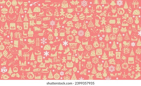 christmas soft red background with christmas icons
